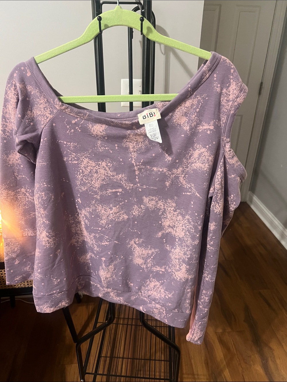 BiBi Lavender and Pink Tie-Dye One Sleeve Cold-Shoulder Sweatshirt